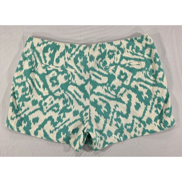 Ann Taylor LOFT Womens Shorts Linen Cotton Pockets Ikat Natural Green Size 12 - Picture 2 of 11